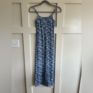 Blue Patterned Ribbed Maxi Dress